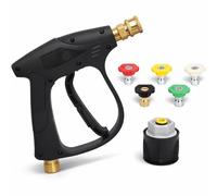 High Pressure Washer Gun Handle with Brass Fitting Compatible with Karcher & Most Pressure Washers by Poweka 1/4" Quick Connector & Adapter with 5 Nozzles