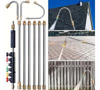 High Pressure Washer Wand Extension Set - 8 Feet,4000 PSI Gutter Cleaning Tool Rod, Roof Cleaner Lance with 6 Pcs Nozzle Tips, 10 Pcs Rubber Ring - for Gutters Roof Drains and Wall Cleaning
