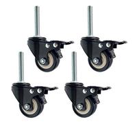 High Quali Swivel Castors with Threaded Stem PU Leather Black Various Sizes 4 Pack Double Ball Bearing Load 150kg (Brake M8)
