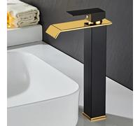 High-Quali Waterfall Bathroom Sink Mixer Tap - Modern Black T-Sd Spout, 2 Holes Design for Slish Basin, and Easy to Inll