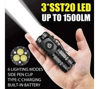 High Quality 3*SST20 LED Flashlight 18350 Super Bright Torch Rechargeable USB Light Waterproof with CAP CLIP for Hiking Camping