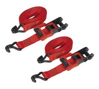 PAIR 32mm x 4.9m 800KG Slide Ratchet Tie Down Strap Set -Polyester Web & S-Hooks