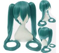 High Quality Anime Vocaloid Hatsune Miku Synthetic Wig Costume Game Play Wigs Cosplay miku Long wavy blue Hair Wigs + wig cap One Size 15 miku wig