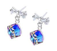 High quality beautiful bow and cube Blue Dream Crystal 925 sterling silver unusual earrings
