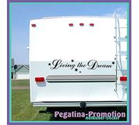 High-quality caravan / motorhome sticker "Living the Dream", size M approx. 100 x 20 cm, plotted from high performance film, plotted on mounting film without background, funny sayings, decoration,