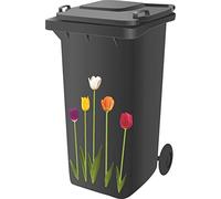 High Quality Designer Wheelie Bin Vinyl Self Adhesive Stickers for Dustbin Caravan Fridge Household Items [ Tulip Design ]
