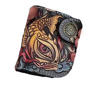 High Quality Men's Engraved Short Wallet Genuine Cow Leather Authentic Real Cowskin Hand Crafted Male Small Wallet Card Holders, Brown, 10cm (Length) x 12cm(Height) x 3cm(Deep), Retro, Classic