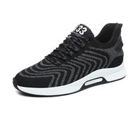 High-quality men's trainers, casual breathable sports shoes with hidden lifting heel, lightweight lace-up shoes for the style-conscious man, black, 8 UK