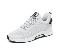 High-quality men's trainers, casual breathable sports shoes with hidden lifting heel, lightweight lace-up shoes for the style-conscious man, White, 10 UK