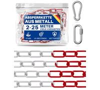 High-Quality Metal Barrier Chain - Various Lengths - Galvanised Barrier Chain Red White Metal - Barrier Construction Site, Parking, Events - 2.5 m, 5 m, 10 m, 15 m, 25 m (15 metres)