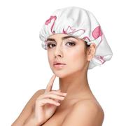 High Quality Satin Nightcap with Flamingos on a White Background - Protect Your Hair in Style, Black, One Size/M
