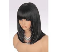 High Quality Silky Straight Layered Cut Face-Framing Glueless Bob Human Hair Wig With Fringe For Black Women,250% Density 2X4 HD Lace Bang Wig Human Hair Effortlessly Chic Ready to Go 14 Inch