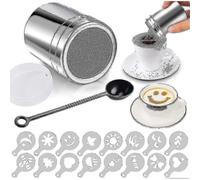 High Quality Stainless Steel Cocoa Shaker, Icing Sugar Shaker, Cocoa Shaker with Lid and 16 Cappuccino Models for Cocoa Powder, Chocolate H