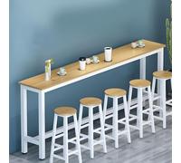 High Rectangular Wooden Bar Table for Kitchen Wall Bar Home & Balcony 218cm Long 40cm Wide Natural White Finish Tall Legs Perfect for Tea Shops.