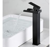High Rise Black Basin Mixer Tap - Wide Mouth Waterfall Sink Faucet G1/2 - Tall Modern Design for Luxury Bathrooms & Kitchens - & Stylish Black Finish