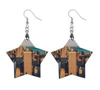 High Rise Buildings Skyscrapers Wooden Earrings for Women, Vintage Elegant Wood Jewelry, Lightweight Earrings for Wedding, Party, Everyday Jewelry Gift, Apricot shaped, Wood, wood
