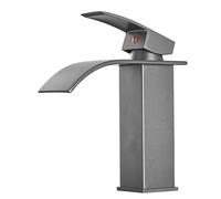 High Rise Waterfall Basin Mixer Tap Flat Mouth Single Hole Bathroom Tall Waterfall Tap Brass Tall Sink Taps for Basin,Grey,high(Gray-Short)