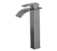 High Rise Waterfall Basin Mixer Tap Flat Mouth Single Hole Bathroom Tall Waterfall Tap Brass Tall Sink Taps for Basin,Grey,high