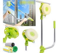 High-Rise Window Cleaner Telescopic Squeegee Kit with Rotating Head - Extendable 0.6m to 1.4m, Sponge/Microfiber Heads, Safe Indoor Glass Cleaning