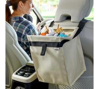 High Road TrashStash Car Trash Bag with Waterproof Lining and Hinged Covered Top for The Front or Back Seat in Cars, SUVs and Trucks (Cream)