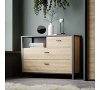 High Rock Chest of 3 Drawers in Matt Black/Riviera Oak