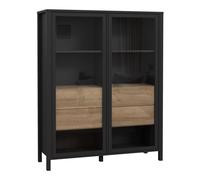 High Rock Extra Wide Display Cabinet in Matt Black/Riviera Oak, none