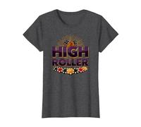 High Roller Gambling Casino Dice & Chips Graphic T-Shirt, Women, Dark Heather Grey, XXL