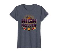 High Roller Gambling Casino Dice & Chips Graphic T-Shirt, Women, Heather Blue, XXL
