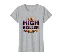 High Roller Gambling Casino Dice & Chips Graphic T-Shirt, Women, Heather Grey, XXL