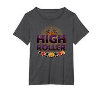 High Roller Gambling Casino Dice & Chips Graphic T-Shirt, Women's Plus, Dark Heather Grey, 2X