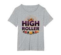 High Roller Gambling Casino Dice & Chips Graphic T-Shirt, Women's Plus, Heather Grey, 4X