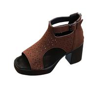 High Sandals Women's Thick Heel Fish Mouth Lacing Breathable Lightweight Large Width Summer Street Shoes Comfortable Summer Shoes Elegant Casual Shoes for Holidays Beach and Everyday Use, 01 Brown, 7