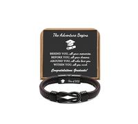 High School, College Graduation Gifts for Men Class of 2025 Leather Stainless Steel Knot Bracelet for Son Boyfriend Brother Grandson Friends, 9", Stainless Steel, no