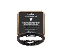High School, College Graduation Gifts for Men Class of 2025 Leather Stainless Steel Knot Bracelet for Son Boyfriend Brother Grandson Friends, 9", Stainless Steel, no