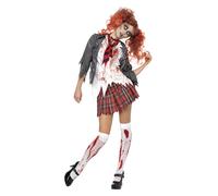 Smiffys High School Horror Zombie Schoolgirl Costume, Grey (Size S)