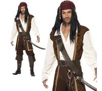 High Seas Mens Pirate Costume Adult Jack Sparrow Buccaneer Captain Fancy Dress