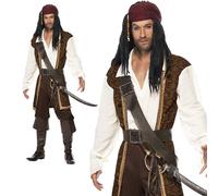 High Seas Mens Pirate Costume Adult Jack Sparrow Buccaneer Captain Fancy Dress