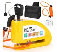 High-Security Alarm Disc Lock for Motorbikes, 110dB Anti-Theft with Vibration Sensor & Reminder Cable, Aluminum Cylinder, Weatherproof, Easy Press-Lock for Bikes & Motorcycles