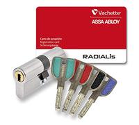 High-Security Profile Cylinder with Remote Control SYNKRO Function, Nickel-Plated, 4 incopiable Keys + Property Card, RADIALIS fonction SYNKRO