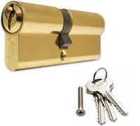 High Security uPVC Euro Double Cylinder Door Lock Aluminum, Entrance Door Barrel Lock Standard, Boxed, Polished Brass, 3 Keys Supplied (35/35)