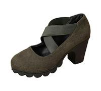 High Shoes Women's Elegant Elastic Crossed Strap Dance Shoes Platform Comfortable Slip-on Low Shoes Block Heel Casual Business Casual Shoes Wide H Traditional Shoes Wedge Pumps, Green Herd, 4 UK