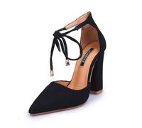High Shoes Women's Elegant High Heels for Women, Stylish Lace Up Shoes with Pointed Toe and Chunky Heels Made of Suede for Versatile Comfort and Elegance, black, 5 UK