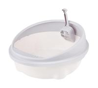 High-Sided Cat Litter Tray Semi-Closed Open Top Circular Cat Litter Box Anti-Splash Design for Indoor Litter Tray(Gray,L)