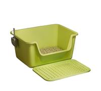 High Sided Extra Large Cat Litter Box Open Top Litter Tray Anti-Splashing Pet Toilet, Easy to Clean Litter Tray(Grn)