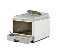 High Sided Liter Box, Enclosed Cat Litter Box with Pull Out Drawer and Shovel, Large Capacity Litter Bo for Big Cats Multiples(Grey)