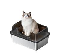 High-Sided Odor Resistant Stainless Steel Cat Litter Box - Extra Large, Non-Stick, Leak-Proof, Easy Clean, Non-Slip Base for Multiple Cats & Large Breeds - 50×35×22CM, Transparent Black