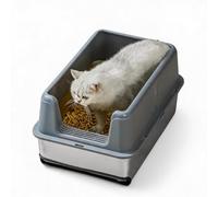 High Sided & Odor Resistant Stainless Steel Cat Litter Box Leak-Proof | Easy Clean, Durable Non-Stick Metal Cat Toilet Tray for Multiple Cats, Open Top Design 60x40x30.5cm, Gray/Black/White