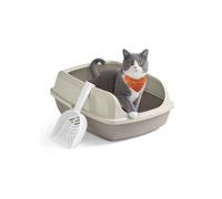 High sided open litter box with scoop for large cats and kittens, Cappuccino Beige / XL