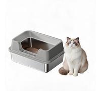 High Sided Stainless Steel Cat Litter Box with Lid & Litter Scoop, Extra Large Enclosed Cat Toilet, Easy to Clean, Odour Control, Durable, for Large Cats, Maine Coon & Small Dogs, 50 × 35 × 27CM, Grey