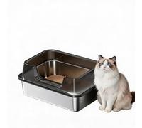 High Sided Stainless Steel Cat Litter Box with Lid&Litter Scoop, Extra Large Enclosed Cat Toilet, Easy to Clean, Odour Control, Durable, for Large Cats, Maine Coon, 50×35×27CM, Transparent Black